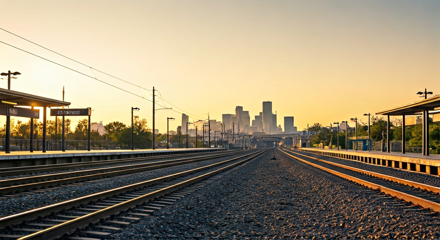 Elmhurst commuter rail platform concept showing easy access toward Chicago.