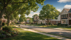 Tree lined Elmhurst neighborhood with well kept homes and sidewalks