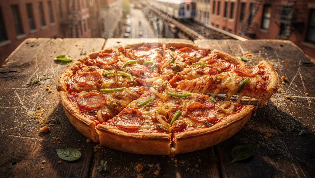 Chicago deep dish pizza from a local restaurant