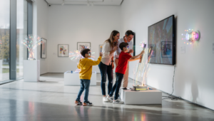 Family visiting an Elmhurst museum with kid-friendly exhibits