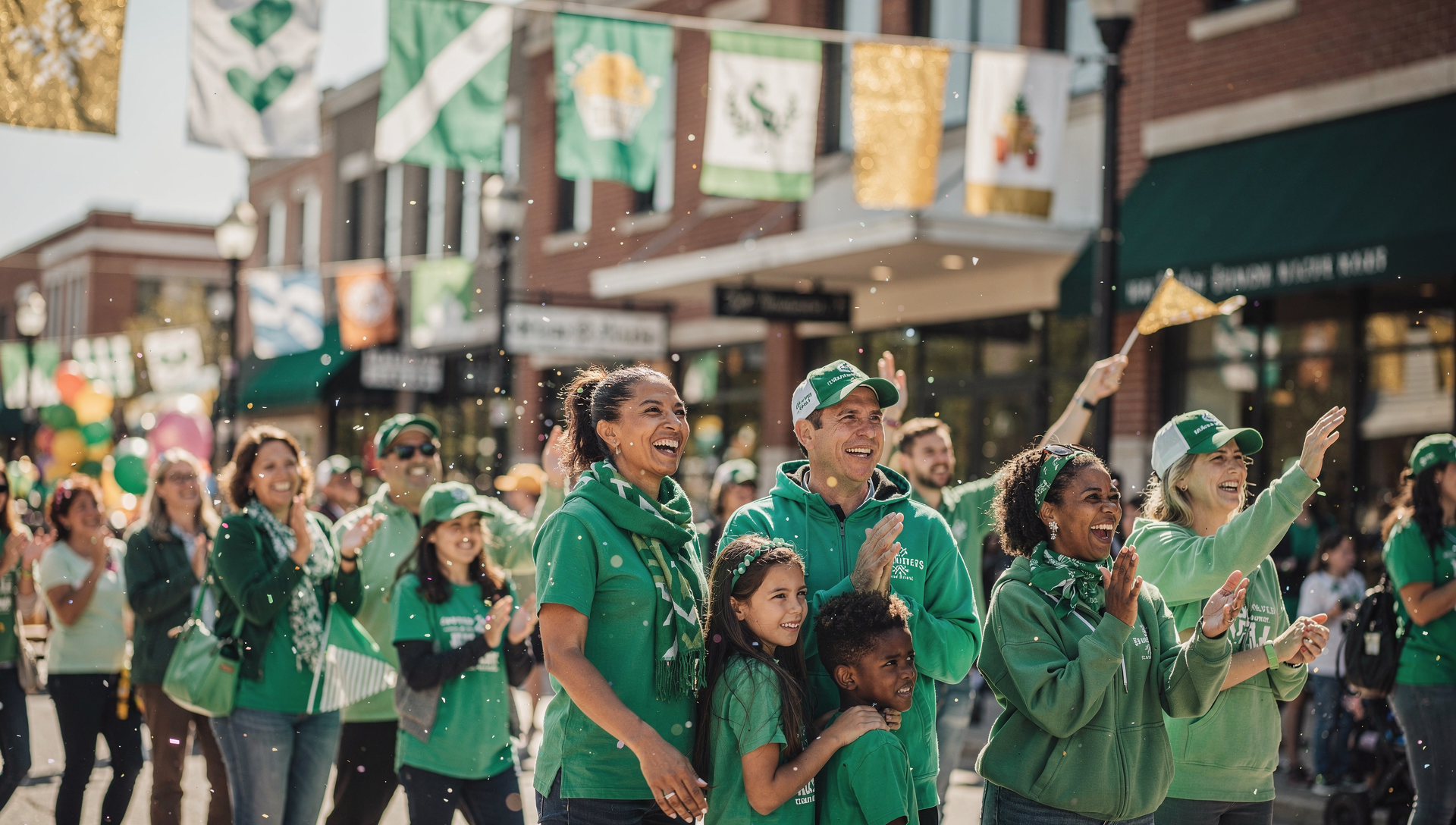 Elmhurst St. Patrick’s Day parade crowd watching from the sidewalk